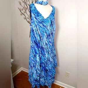 ✨Wow! LANE BRYANT Blue Teal White Chiffon Ruffle Sleeveless Dress Plus Sz 22